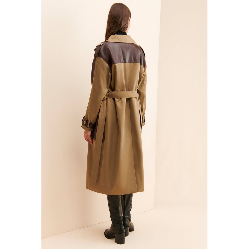 Elegant Two-Tone Trench Coat in Brown and Tan - Picture 4 of 9